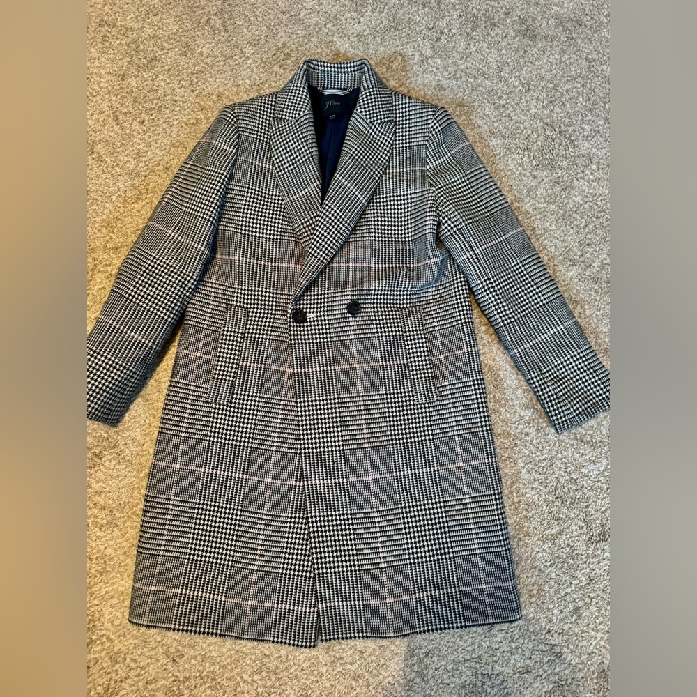 J Crew wool blend Black & White coat checkered 00 petite